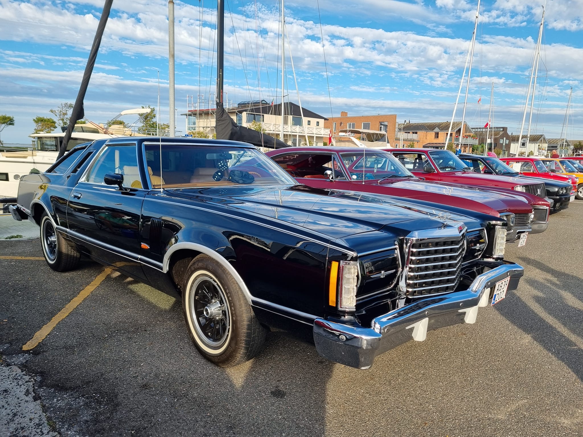 Classic veteran cars on display at Bogense Harbor